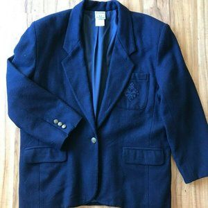 Vintage JANTZEN CLASSICS Wool Blazer Crest Bronze Buttons Shoulder Pads 14 Lined